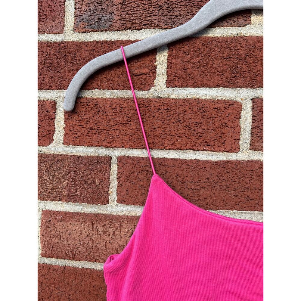 Zara Hot Pink Bodycon Mini Dress Size Large Spaghetti Strap Stretch Club - Picture 3 of 8